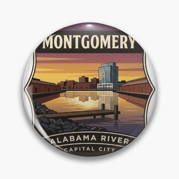 Item preview, Montgomery Alabama River Skyline Vintage Badge Sticker designed and sold by DetourDgn.