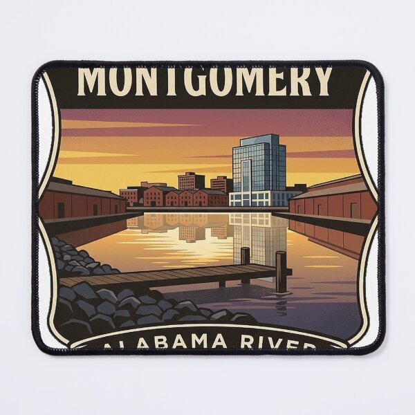 Item preview, Montgomery Alabama River Skyline Vintage Badge Sticker designed and sold by DetourDgn.