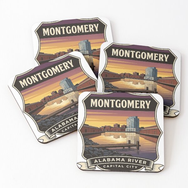 Item preview, Montgomery Alabama River Skyline Vintage Badge Sticker designed and sold by DetourDgn.