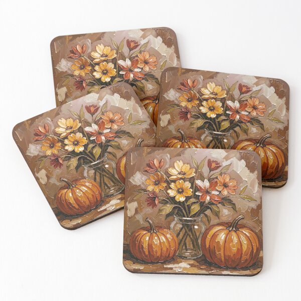 Item preview, Autumn Pumpkins and Flowers designed and sold by Serene Strokes Art.