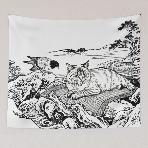 Item preview, Cat, pigeon, animal, love, peace, black and white, Japan designed and sold by citravisuel.