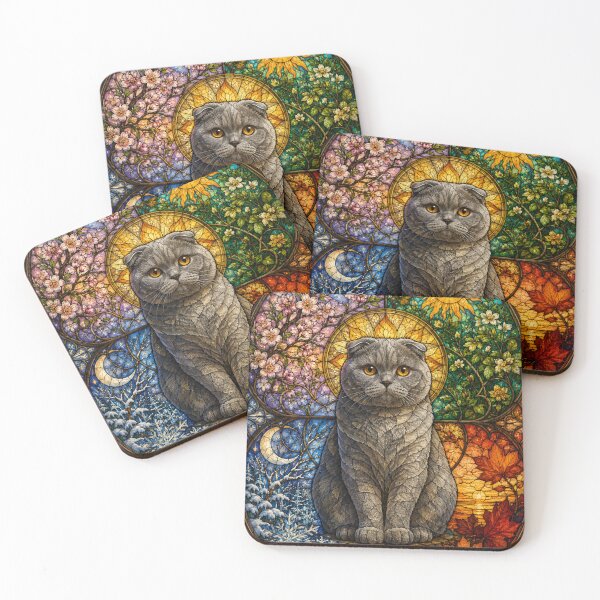 Item preview, The Scottish Fold of the Four Seasons – Tenderness in stained glass designed and sold by Pixel Otaku Gallery.