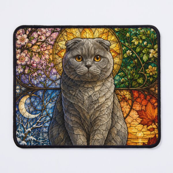 Item preview, The Scottish Fold of the Four Seasons – Tenderness in stained glass designed and sold by Pixel Sakura Gallery.