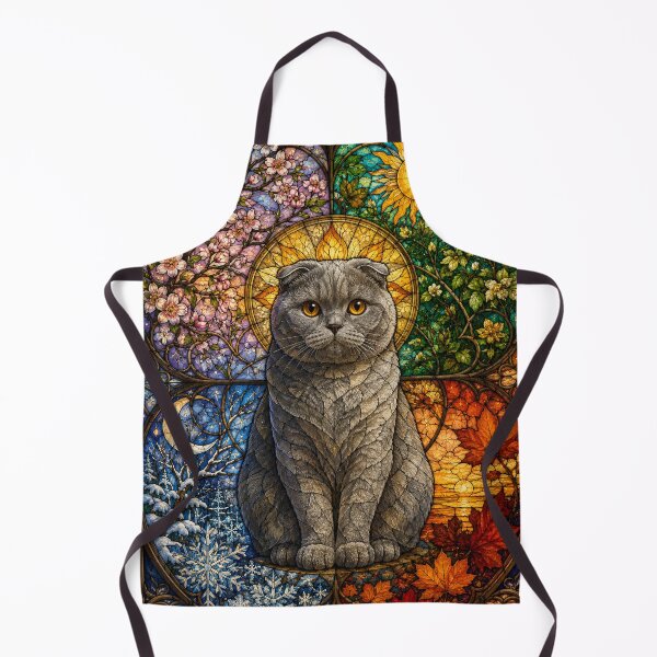 Item preview, The Scottish Fold of the Four Seasons – Tenderness in stained glass designed and sold by Pixel Sakura Gallery.
