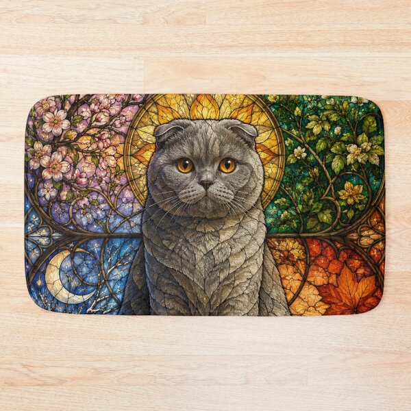 Item preview, The Scottish Fold of the Four Seasons – Tenderness in stained glass designed and sold by Pixel Otaku Gallery.
