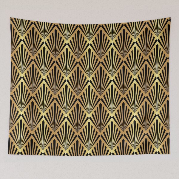 Item preview, Vintage golden Art Deco black fans designed and sold by Dana Du.
