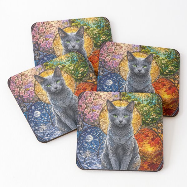 Item preview, The Russian Blue of the Four Seasons – Silvery elegance in stained glass designed and sold by Pixel Sakura Gallery.