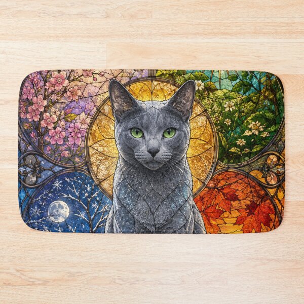Item preview, The Russian Blue of the Four Seasons – Silvery elegance in stained glass designed and sold by Pixel Otaku Gallery.