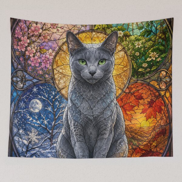 Item preview, The Russian Blue of the Four Seasons – Silvery elegance in stained glass designed and sold by Pixel Sakura Gallery.
