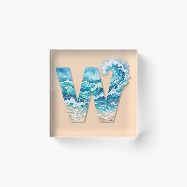 Item preview, Coastal Initial W with Beach Wave – Ocean Surf Monogram Design designed and sold by Sea Gem.