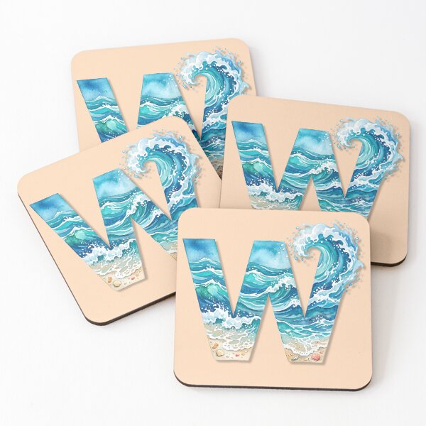 Artikelvorschau, Küsteninitial W mit Strandwelle – Monogramm-Design für die Meeresbrandung entworfen und verkauft von Sea Gem.