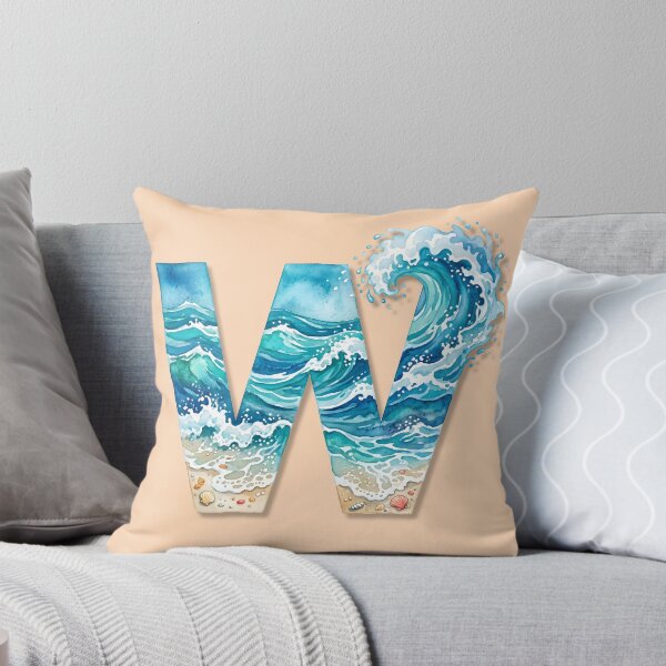 Item preview, Coastal Initial W with Beach Wave – Ocean Surf Monogram Design designed and sold by Sea Gem.
