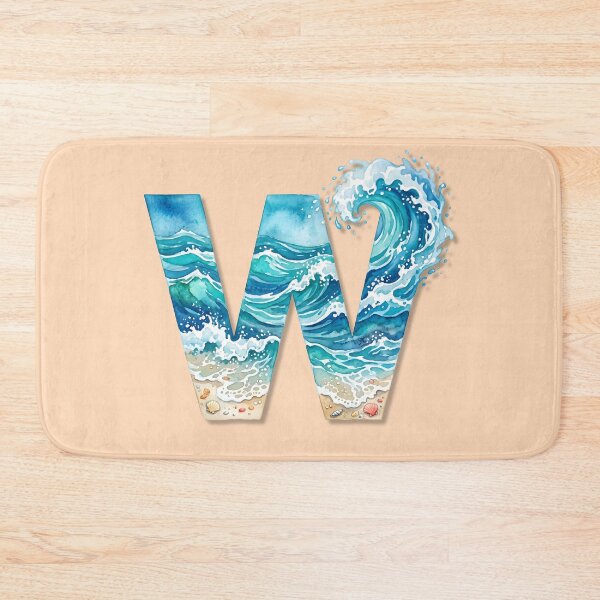 Item preview, Coastal Initial W with Beach Wave – Ocean Surf Monogram Design designed and sold by Sea Gem.