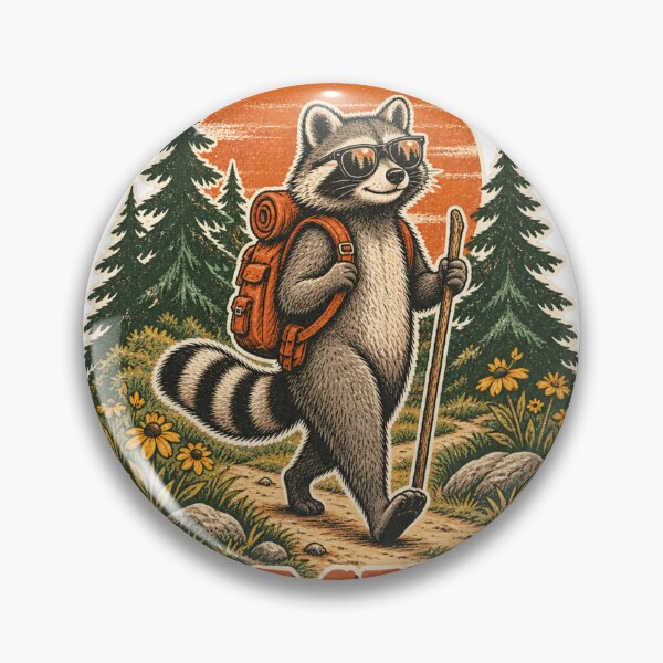 Item preview, Less Scroll More Stroll — Retro Hiking Raccoon. designed and sold by CarrotBadminton.