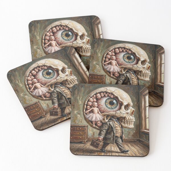Item preview, Giant Skull Head Businessman Eyeball Doll Heads Impasto Art designed and sold by LujziWorld.