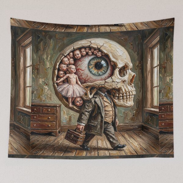 Item preview, Giant Skull Head Businessman Eyeball Doll Heads Impasto Art designed and sold by LujziWorld.