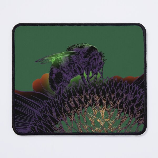 Item preview, Neon Bumblebee on Flower Dark Nature Art designed and sold by Fairytale_Flowers.