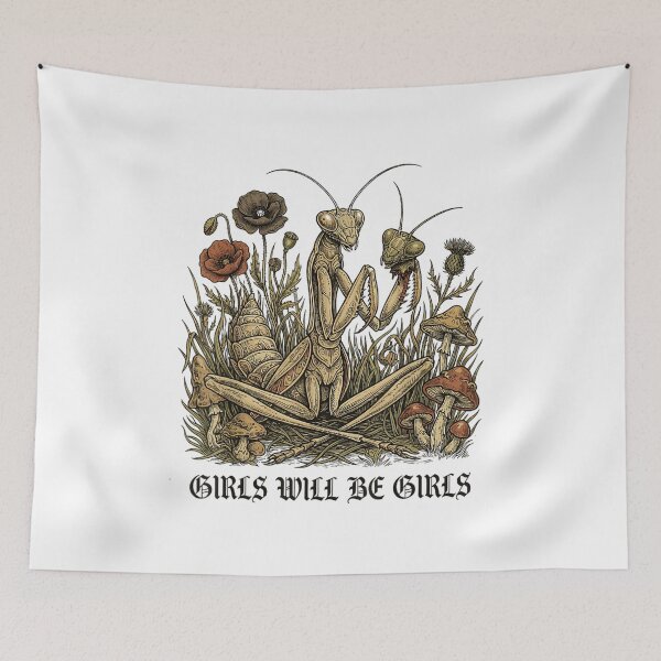 Item preview, Girls Will Be Girls Praying Mantis Cottagecore Funny Insect Graphic designed and sold by Lycheelich.