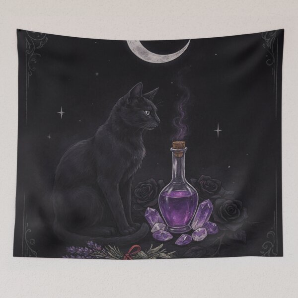 Item preview, Gothic Witch Cat Potion Witchcore Dark Fantasy designed and sold by JanjjaSoulInk.