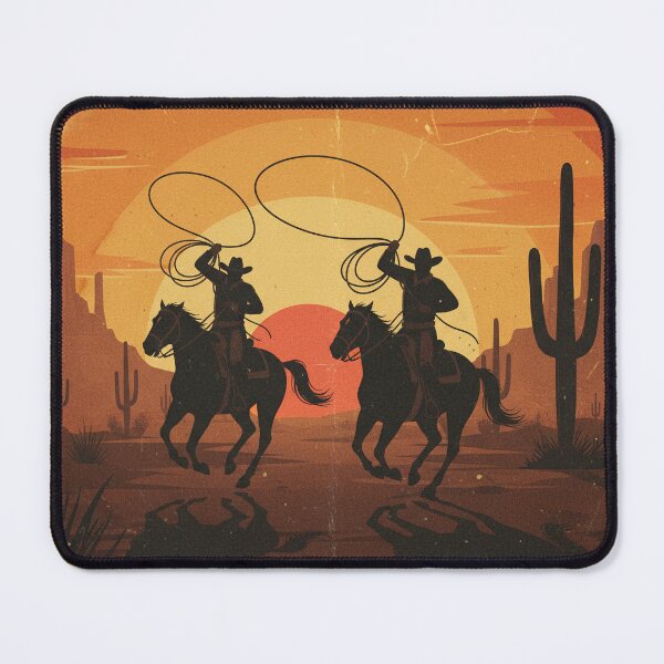 Item preview, Vintage Old West Sunset: Cowboys in Silhouette with Lasso and Reflection in the Desert designed and sold by MatildeStore.
