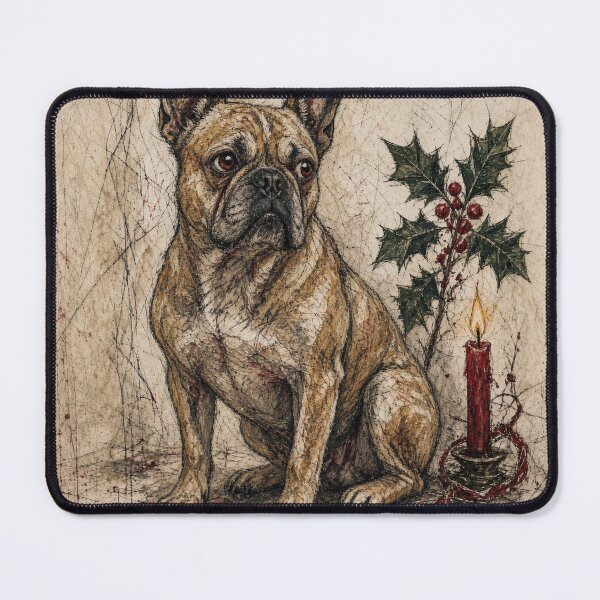 Item preview, Christmas Frenchie – Expressionist French Bulldog with Holly & Candle designed and sold by cipoprimo.