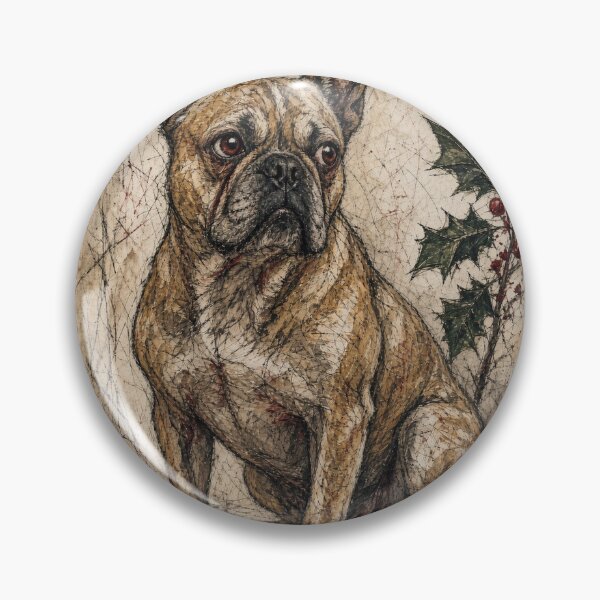 Artikelvorschau, Weihnachtliche Französische Bulldogge – Expressionistische Französische Bulldogge mit Stechpalme und Kerze entworfen und verkauft von cipoprimo.