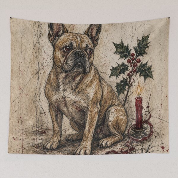Item preview, Christmas Frenchie – Expressionist French Bulldog with Holly & Candle designed and sold by cipoprimo.