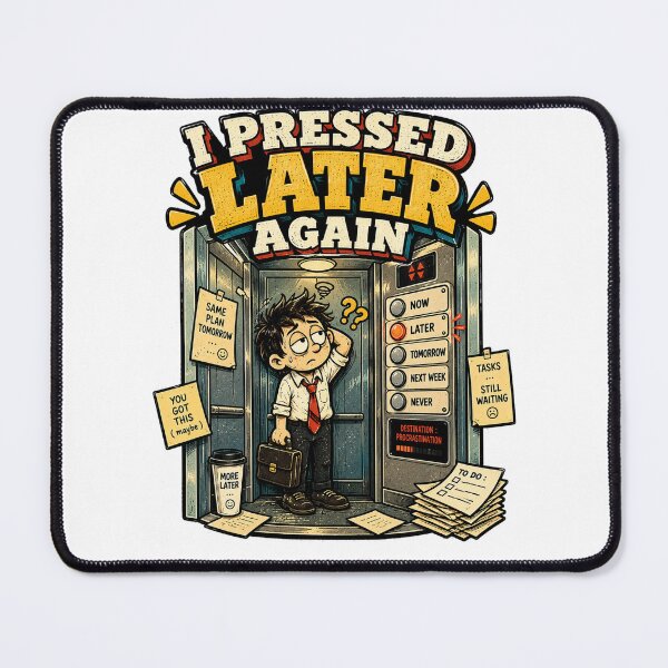 Item preview, I Pressed Later Again – Funny Procrastination & Overthinking Cartoon designed and sold by NarpLTD.