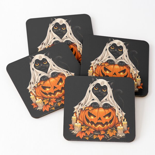 Item preview, Vintage Halloween Cat – Black Cat Ghost & Pumpkin designed and sold by Nexavri Art.