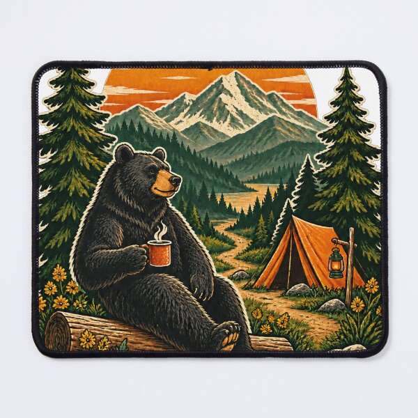 Item preview, Take the Scenic Route – Retro Camping Bear designed and sold by CarrotBadminton.
