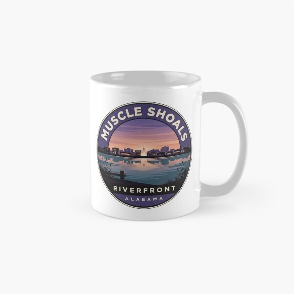 Artikelvorschau, Aufkleber mit Skyline am Flussufer von Muscle Shoals, Alabama entworfen und verkauft von DetourDgn.