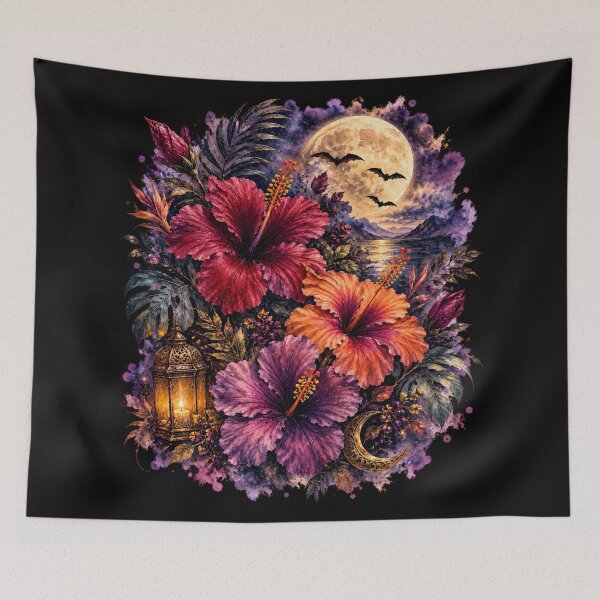 Item preview, Moonlit Gothic Hibiscus Garden | Tropical Halloween Watercolor Art designed and sold by IamNolmo.