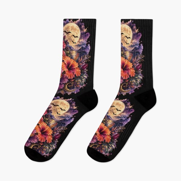 Item preview, Moonlit Gothic Hibiscus Garden | Tropical Halloween Watercolor Art designed and sold by IamNolmo.