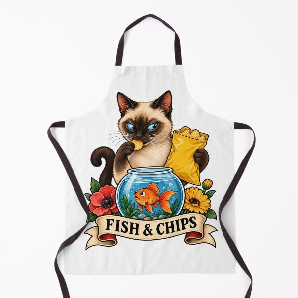 Item preview, Copy of Funny Siamese Fish and Chips Cat Tattoo Art designed and sold by Old's Cool Cat Studio.