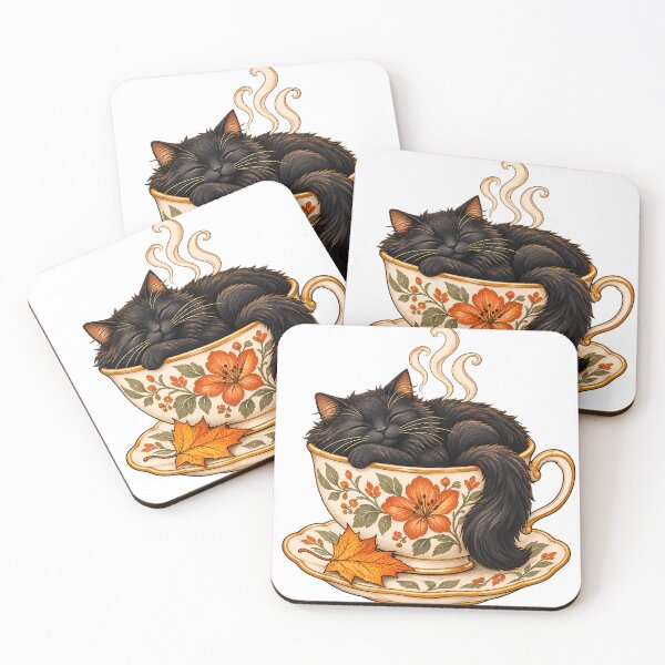 Item preview, Black Cat in a Floral Teacup – Cozy Autumn Illustration designed and sold by Natrix Art Design.
