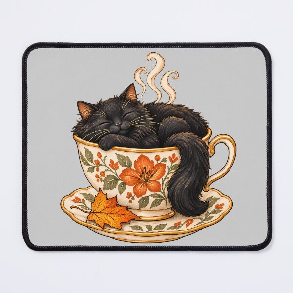 Item preview, Black Cat in a Floral Teacup – Cozy Autumn Illustration designed and sold by Natrix Art Design.