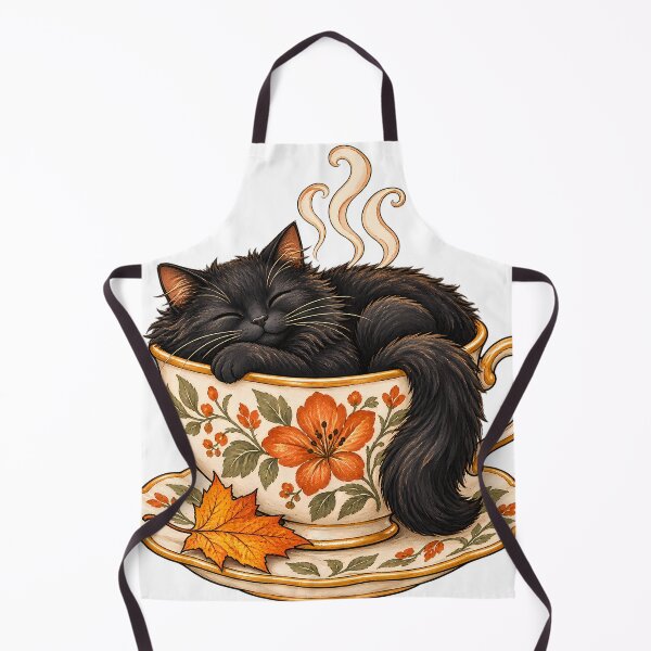 Item preview, Black Cat in a Floral Teacup – Cozy Autumn Illustration designed and sold by Natrix Art Design.