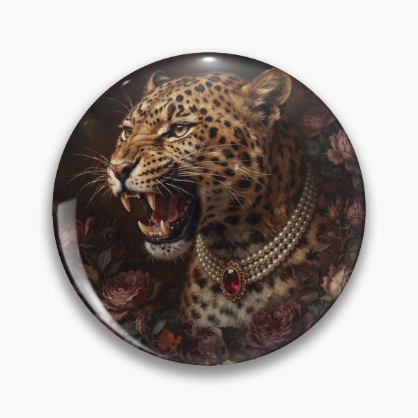 Item preview, Snarling Leopard Portrait with Ruby Pearl Necklace designed and sold by Real Beast Art.