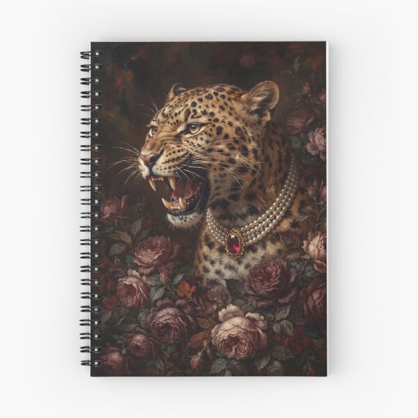 Item preview, Snarling Leopard Portrait with Ruby Pearl Necklace designed and sold by Real Beast Art.