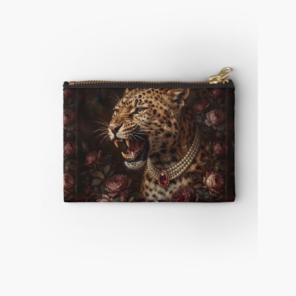 Item preview, Snarling Leopard Portrait with Ruby Pearl Necklace designed and sold by Real Beast Art.