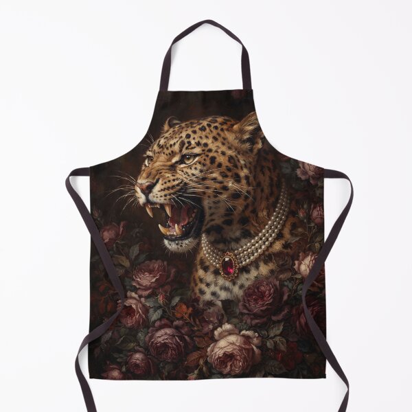 Item preview, Snarling Leopard Portrait with Ruby Pearl Necklace designed and sold by Real Beast Art.