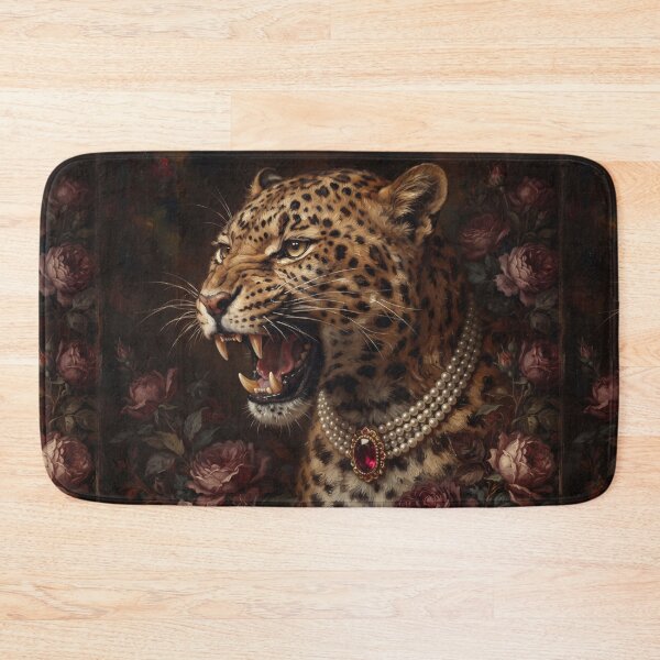 Item preview, Snarling Leopard Portrait with Ruby Pearl Necklace designed and sold by Real Beast Art.