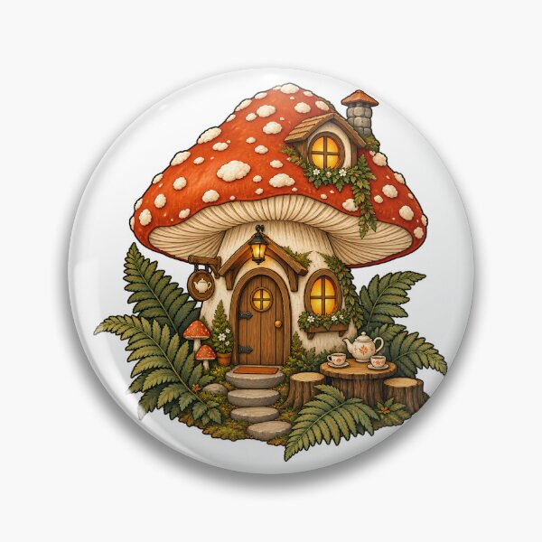 Item preview, Mushroom Tea House – Cozy Woodland Cottage Illustration designed and sold by Natrix Art Design.