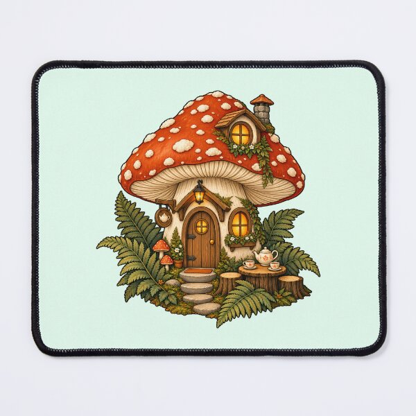 Item preview, Mushroom Tea House – Cozy Woodland Cottage Illustration designed and sold by Natrix Art Design.