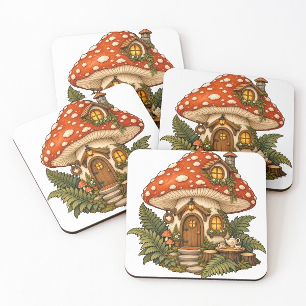 Item preview, Mushroom Tea House – Cozy Woodland Cottage Illustration designed and sold by Natrix Art Design.