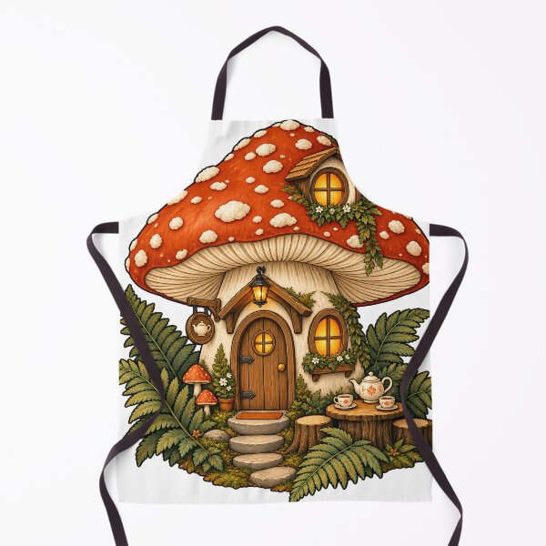 Item preview, Mushroom Tea House – Cozy Woodland Cottage Illustration designed and sold by Natrix Art Design.
