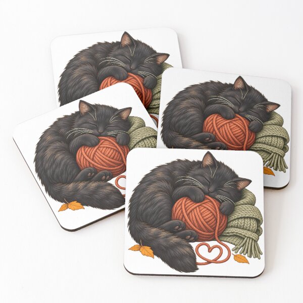Item preview, Sleeping Black Cat with Yarn – Cozy Knitting Illustration designed and sold by Natrix Art Design.