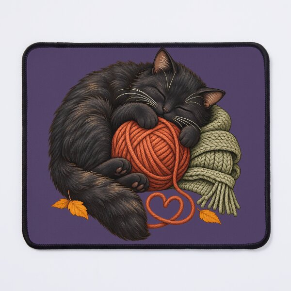 Item preview, Sleeping Black Cat with Yarn – Cozy Knitting Illustration designed and sold by Natrix Art Design.