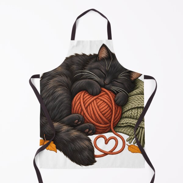 Item preview, Sleeping Black Cat with Yarn – Cozy Knitting Illustration designed and sold by Natrix Art Design.