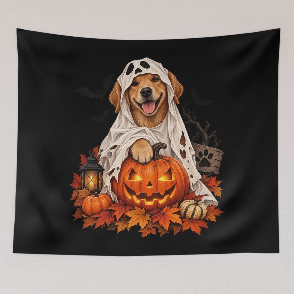 Item preview, Halloween Dog – Cute Ghost Dog & Pumpkin designed and sold by Nexavri Art.